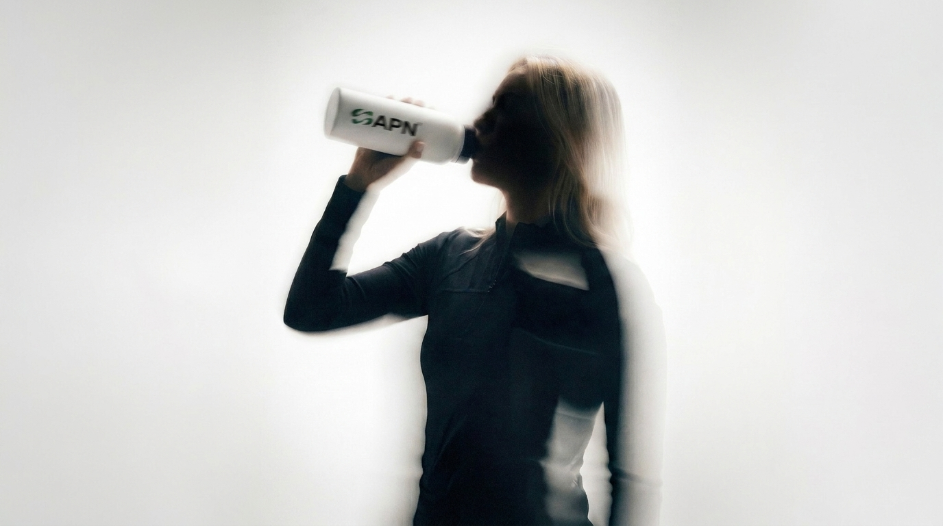 Athlete drinking APN FUEL sachet