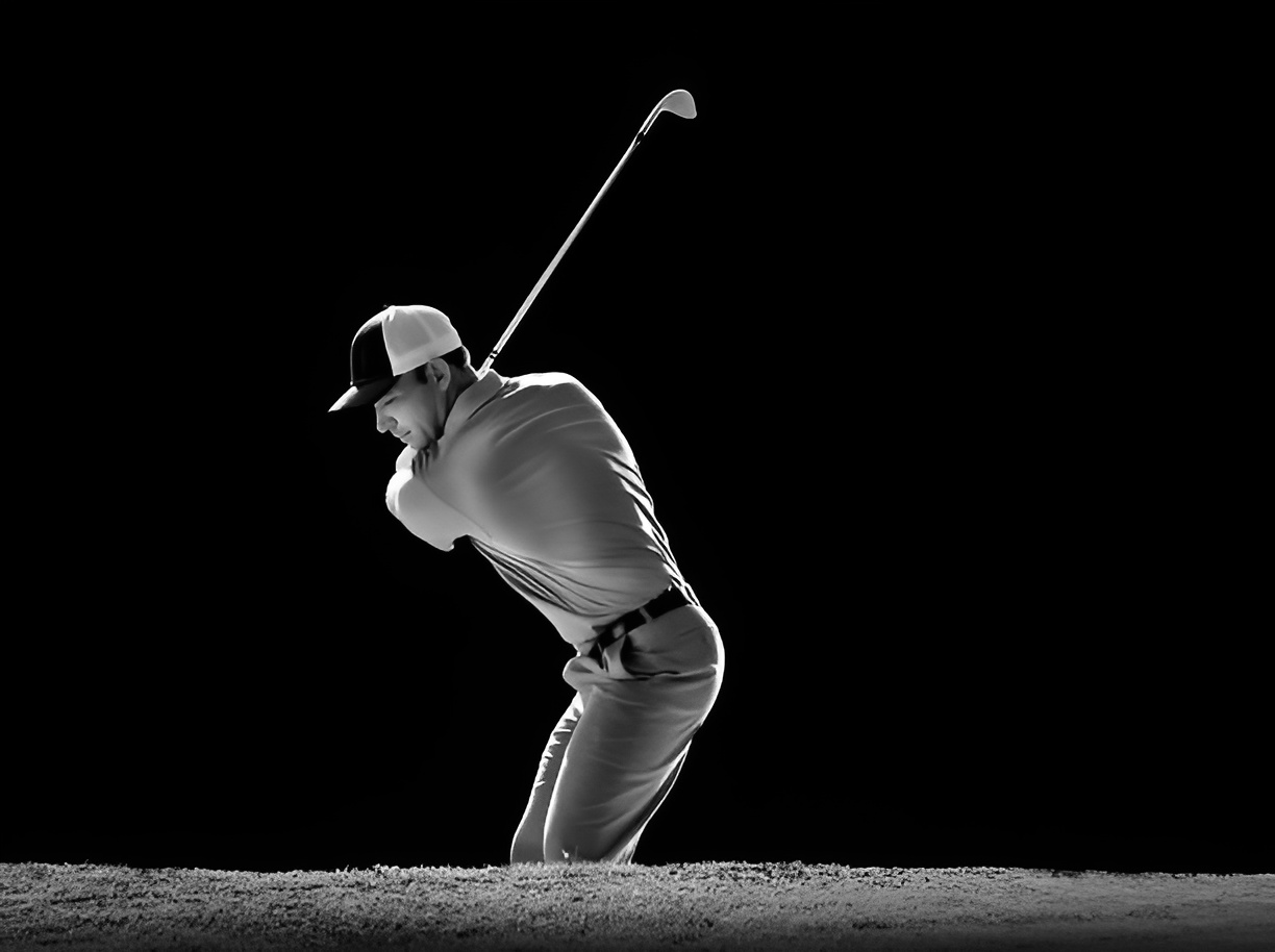 Professional golfer mid-swing