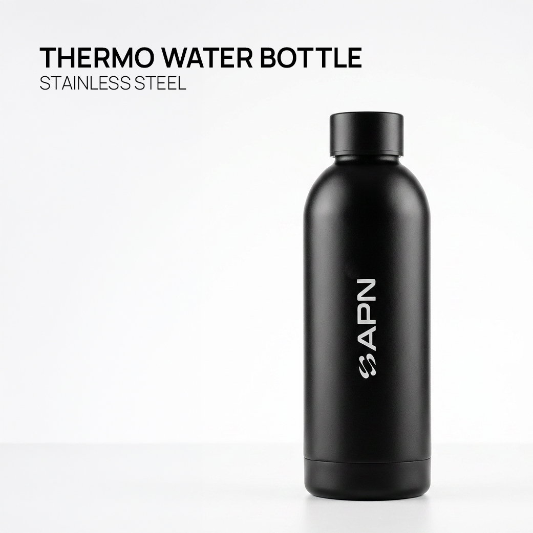 APN Thermo Water Bottle — stainless steel studio product shot